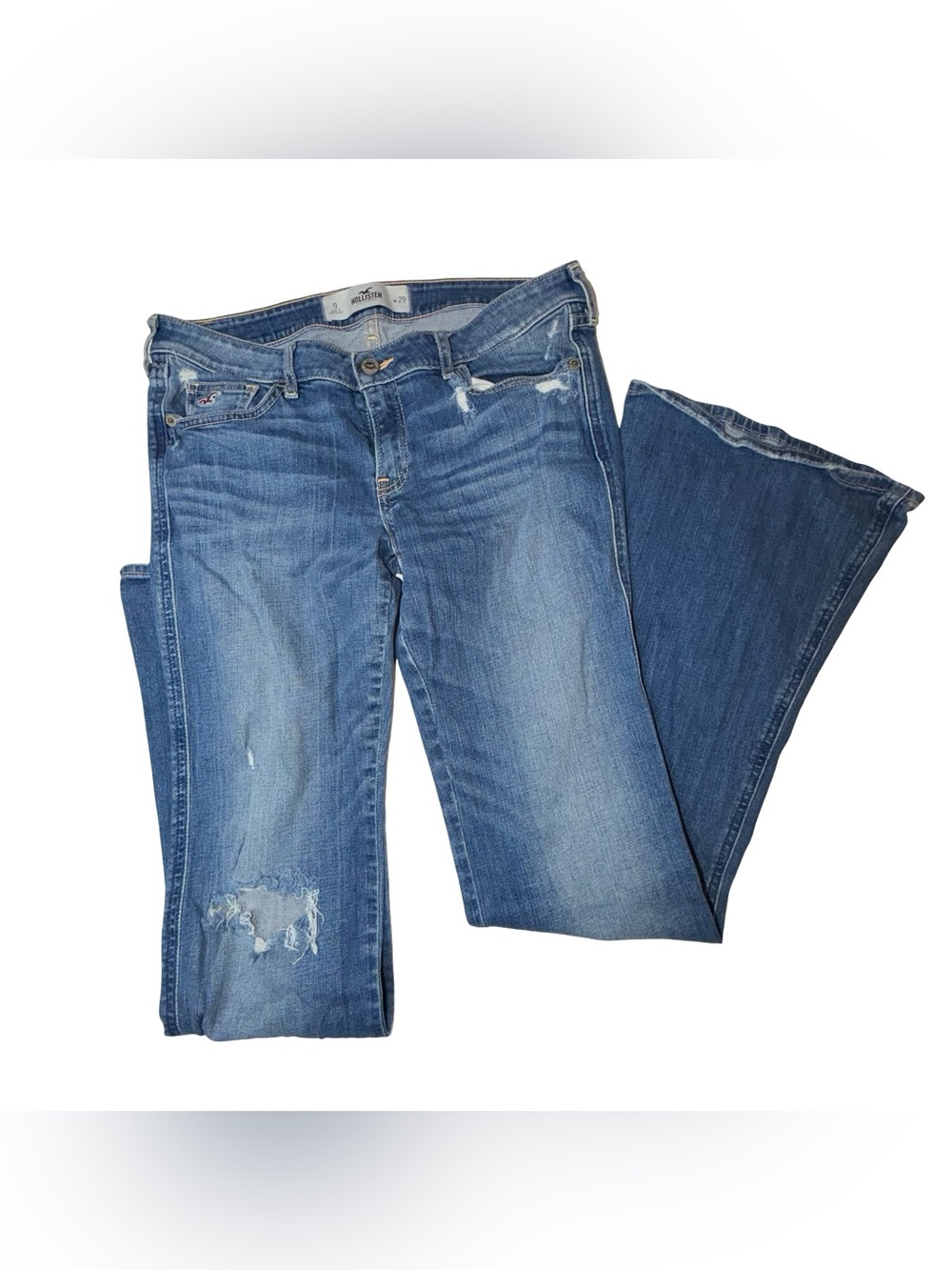 Hollister Women's Medium Blue Flare Jeans with Distressing